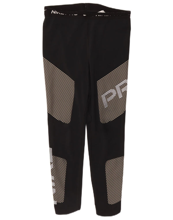 Nike Womens Dri Fit Crop Graphic Leggings UK 16 Large Black Colourblock