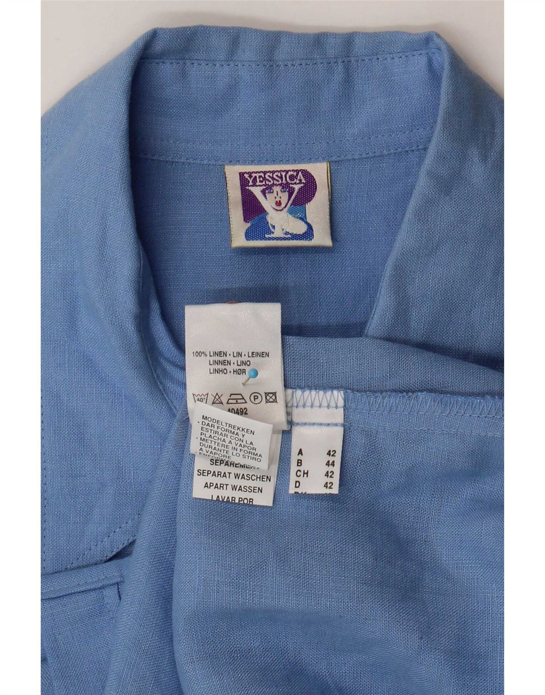 Yessica kortærmet skjorte til kvinder EU 42 Large Blue Linen