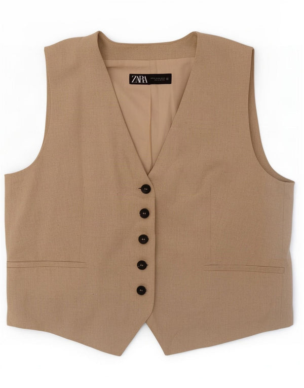 Zara Womens Crop vest UK 18 XL Beige Bomuld