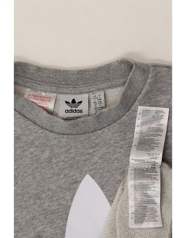 ADIDAS Boys Graphic Sweatshirt Jumper 13-14 Years Grey Cotton Vintage Adidas and Second-Hand Adidas from Messina Hembry 