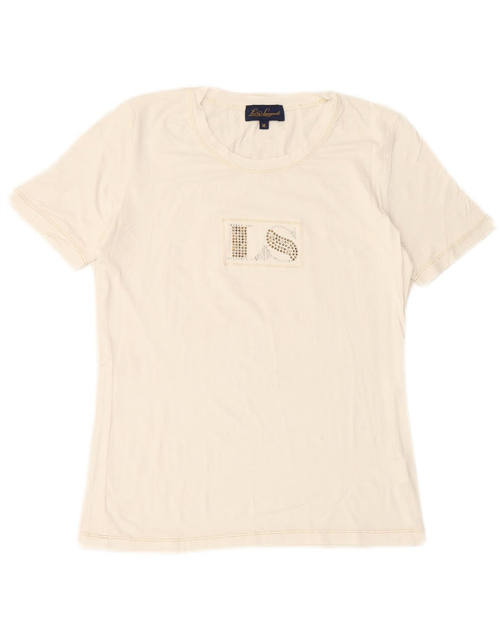LUISA SPAGNOLI Dame Grafisk T-Shirt Top UK 14 Medium White Viscose