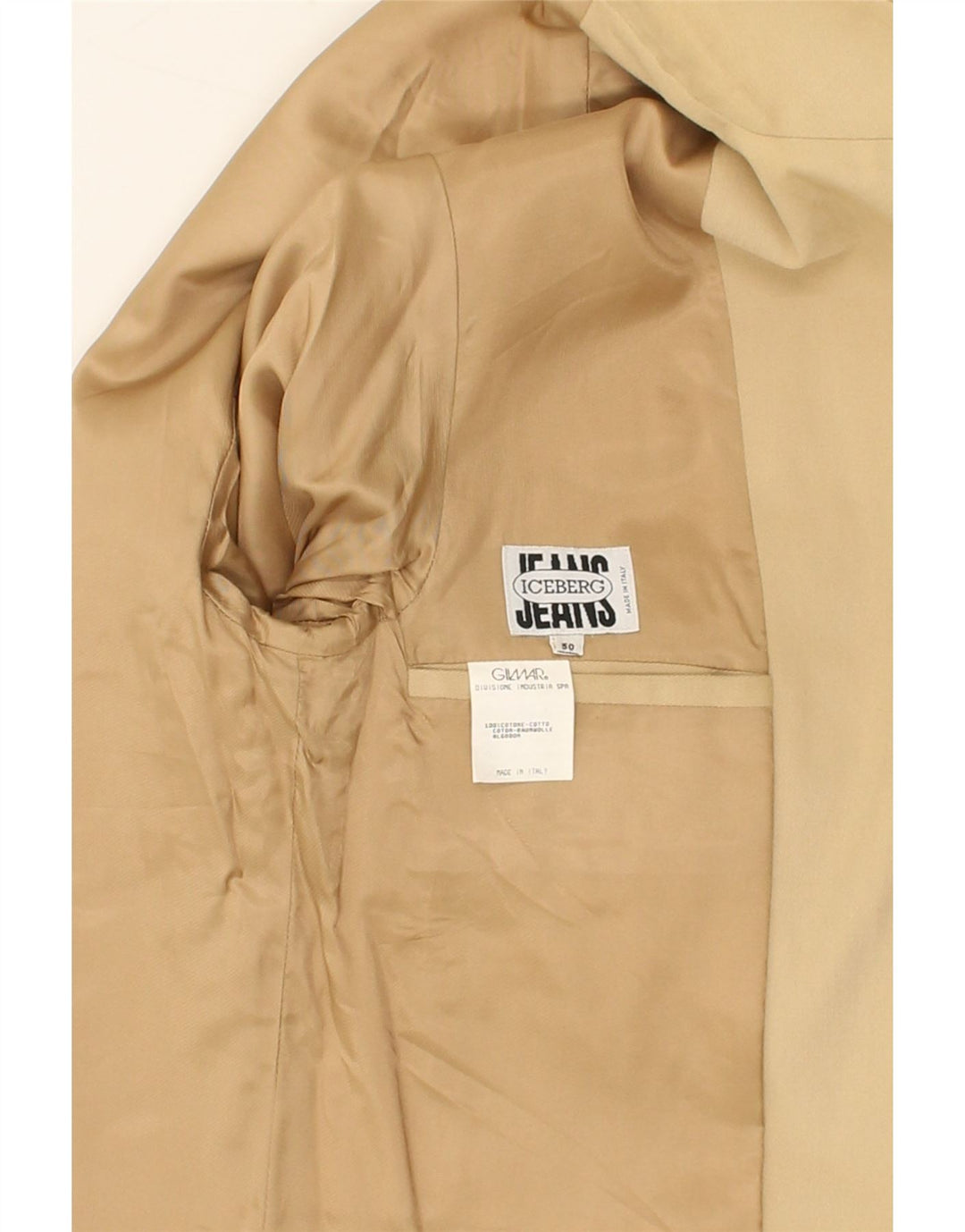 ICEBERG Mens 3 Button Blazer Jacket IT 50 Large Beige Cotton Vintage Iceberg and Second-Hand Iceberg from Messina Hembry 