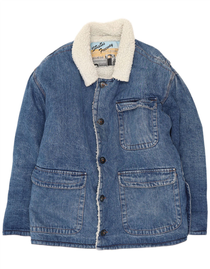 Stratos Herre Sherpa denimjakke UK 38 Medium Blue Cotton Retro