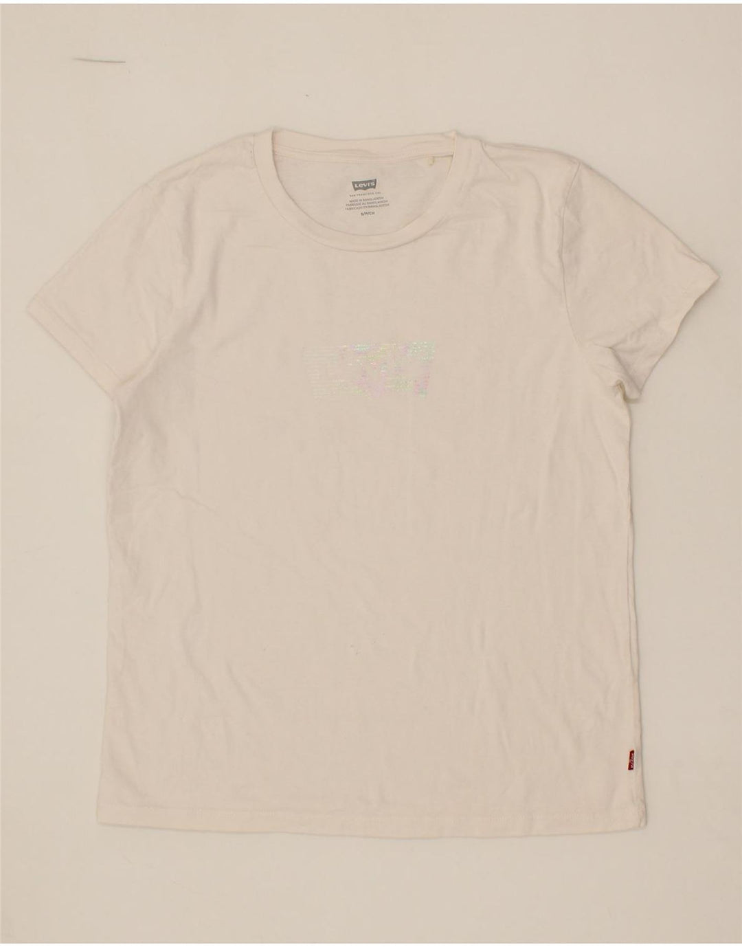 LEVI'S Womens Graphic T-Shirt Top UK 10 Small White Vintage Levi's and Second-Hand Levi's from Messina Hembry 
