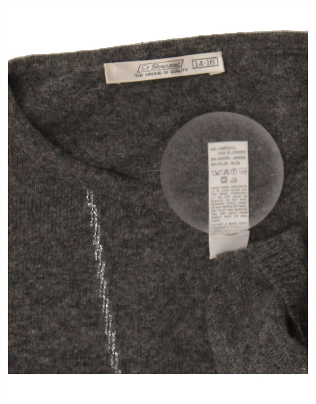 ST. BERNARD Womens Crew Neck Jumper Sweater UK 14-16 Large Grey Lambswool Vintage St. Bernard and Second-Hand St. Bernard from Messina Hembry 