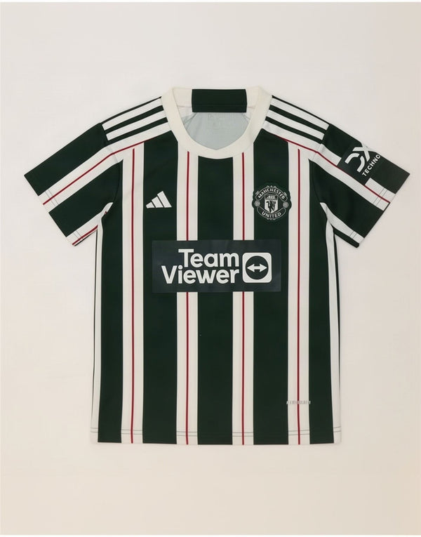 Adidas Boys Manchester United Grafisk T-shirt Top 10-11 år Grøn Stribet