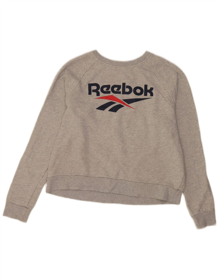 Reebok Dame Grafisk Sweatshirt Jumper UK 16 Stor Grå Bomuld
