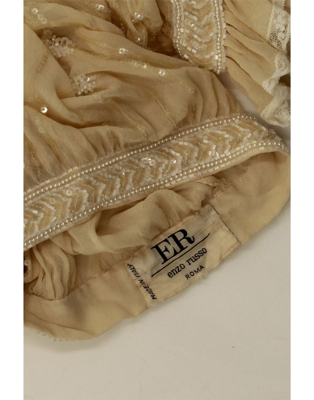 Enzo Russo Dame Se Through Crop Bluse Top UK 16 Large Beige