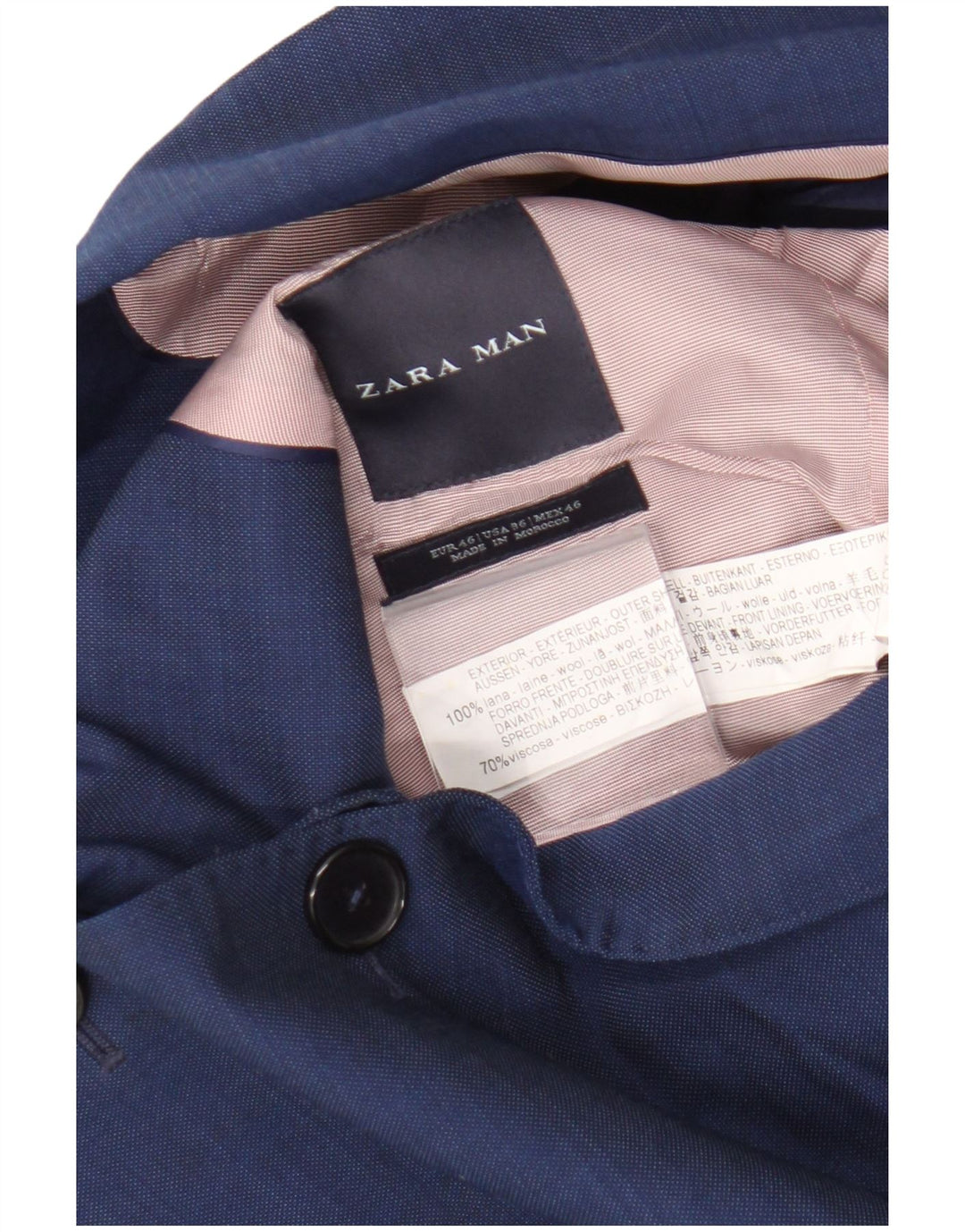 Zara Herre 2-knaps blazerjakke EU 46 Lille blå uld