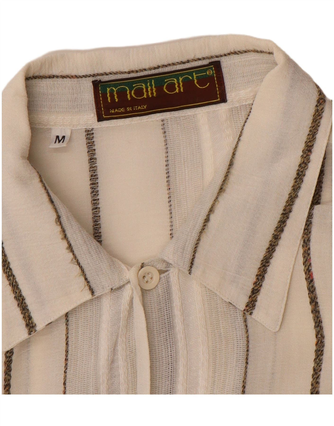 Vintage Kortærmet Herreskjorte Medium Off White Stribet