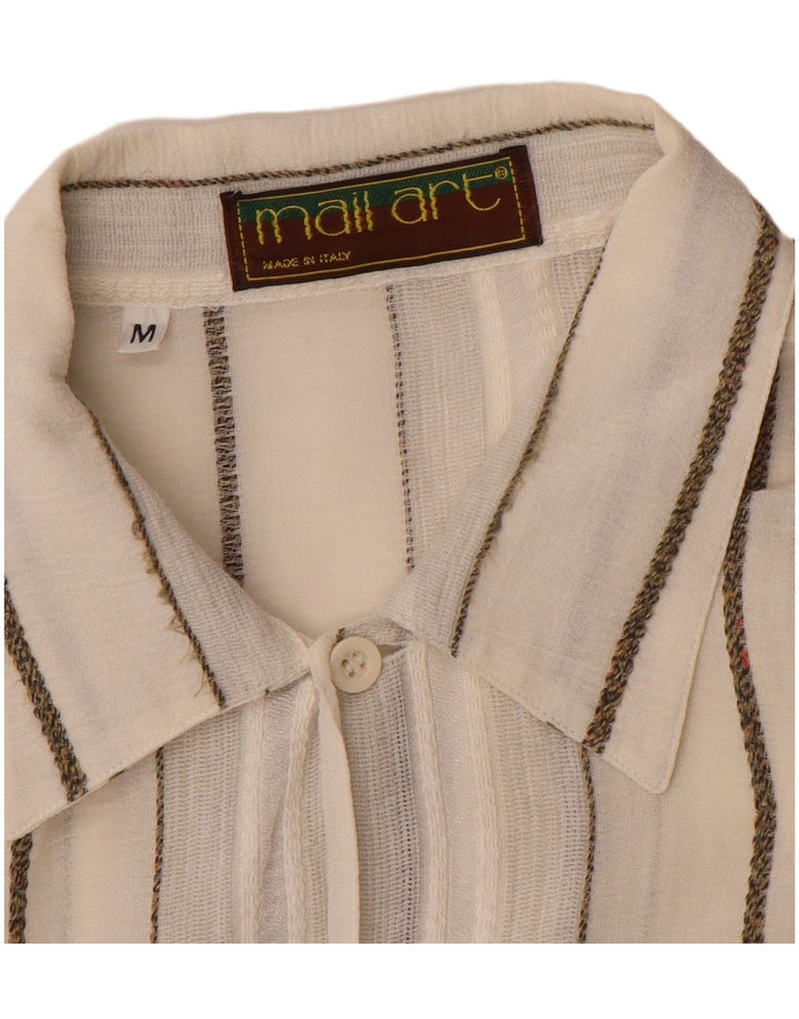 Vintage Kortærmet Herreskjorte Medium Off White Stribet