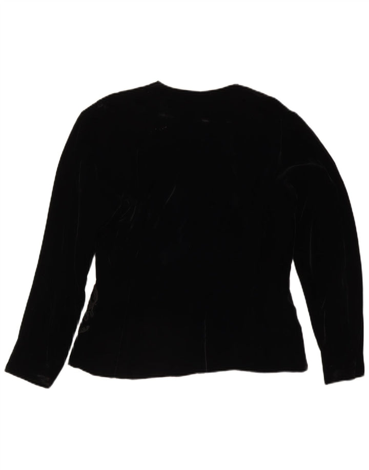 Vintage Dame 4 Button Velvet Blazer Jacket UK 14 Medium Black Floral
