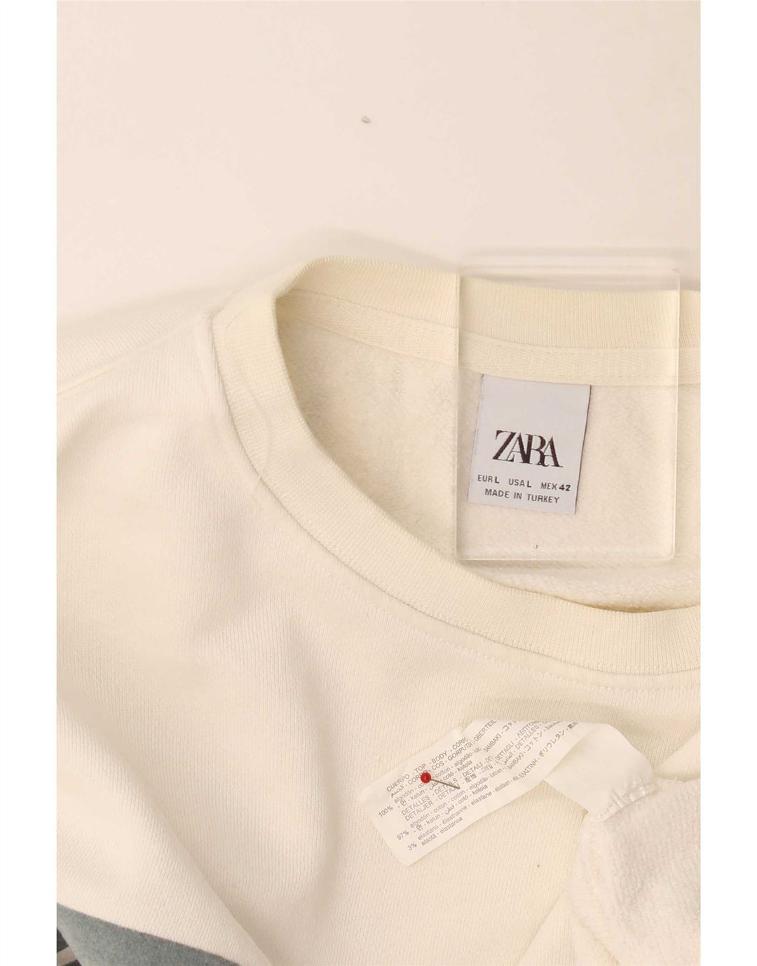 Zara Sweatshirt Jumper Large Off White Colourblock Bomuld