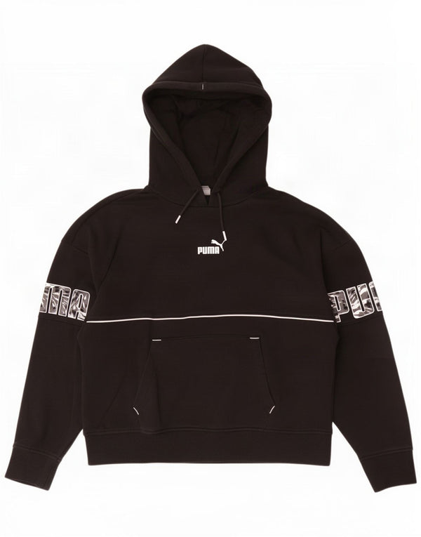 Puma Graphic Hoodie Jumper UK 16 Large Black Bomuld