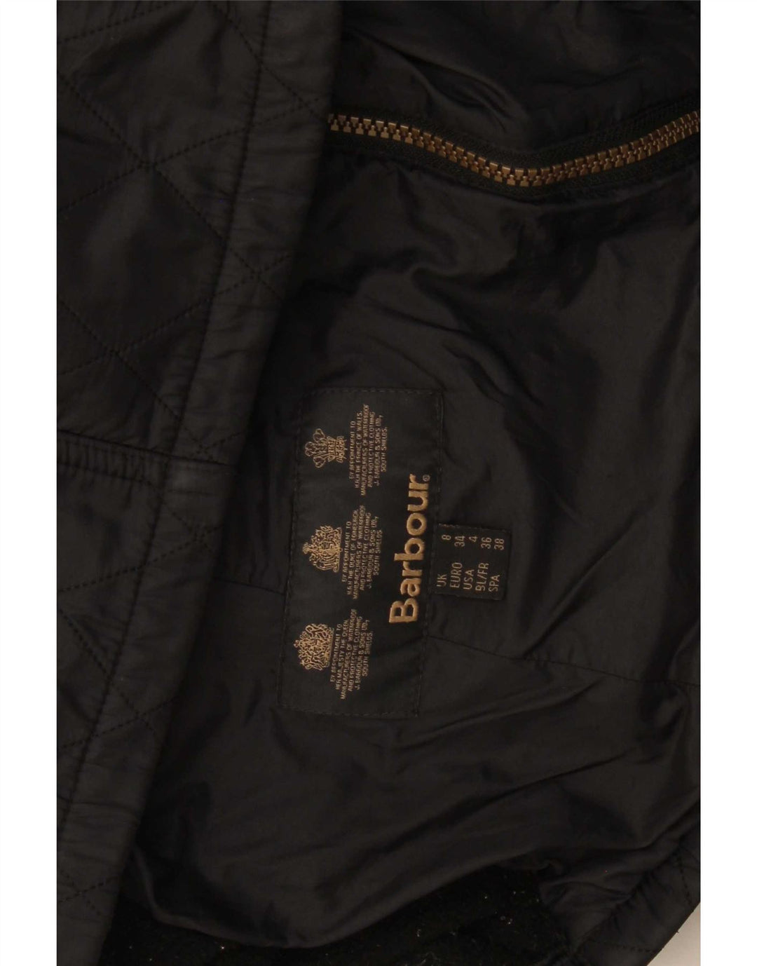 Barbour Dame Hætte Quiltet Jakke UK 8 Lille Sort