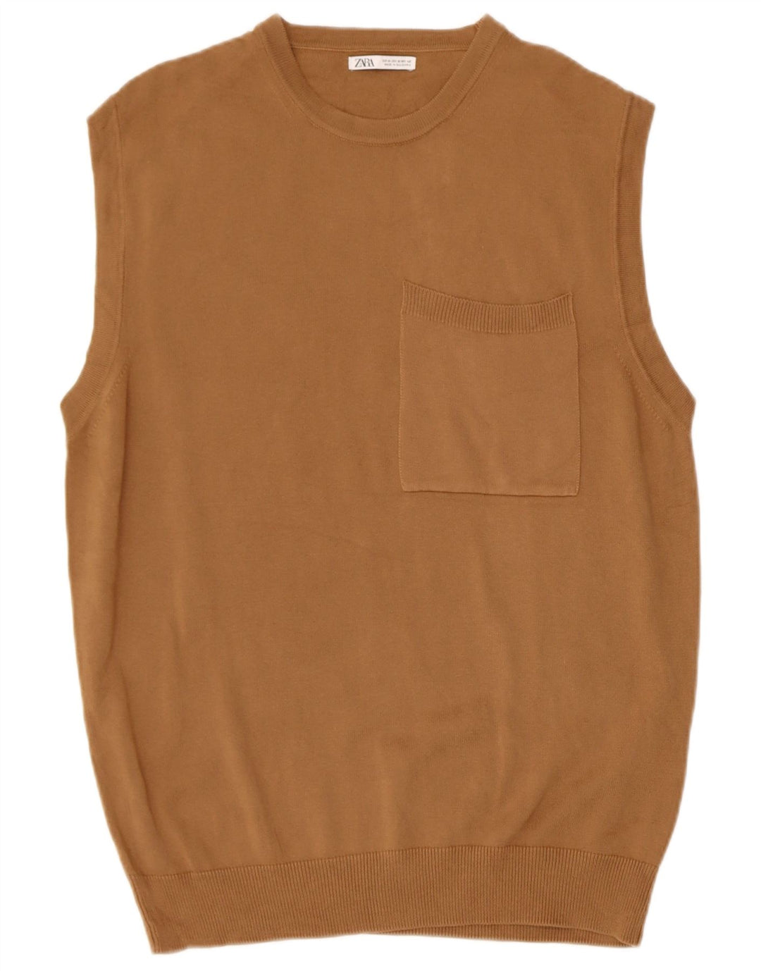 ZARA Mens Vest Tank Top Medium Brown Cotton