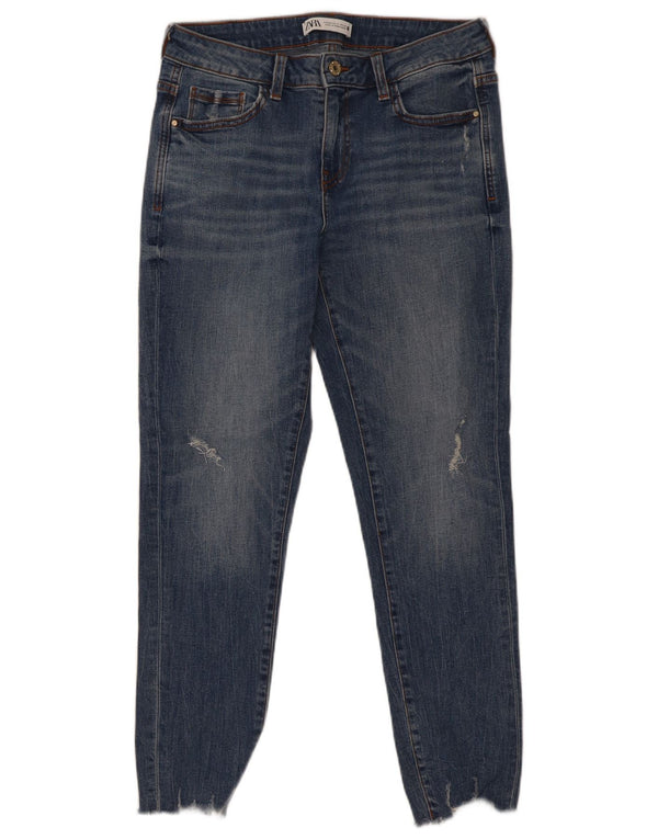 Zara Dame Distressed Skinny Jeans EU 40 Medium W30 L27 Blå Bomuld