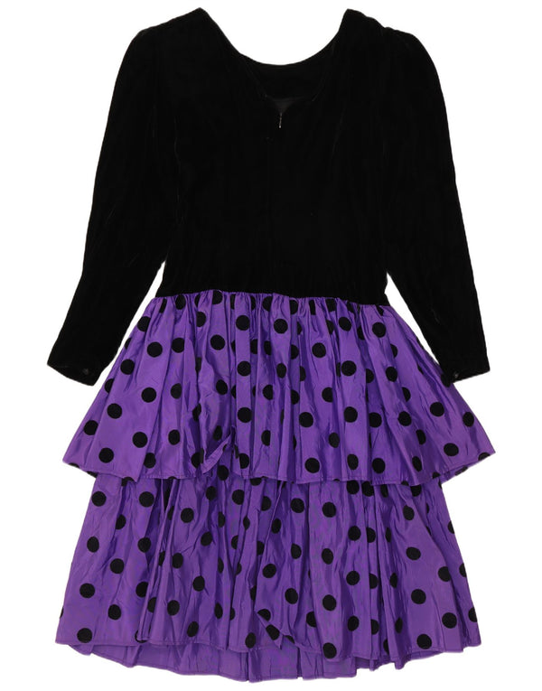 Donna Morgan Womens Velvet Tiered Dress UK 12 Medium Purple Polka Dot