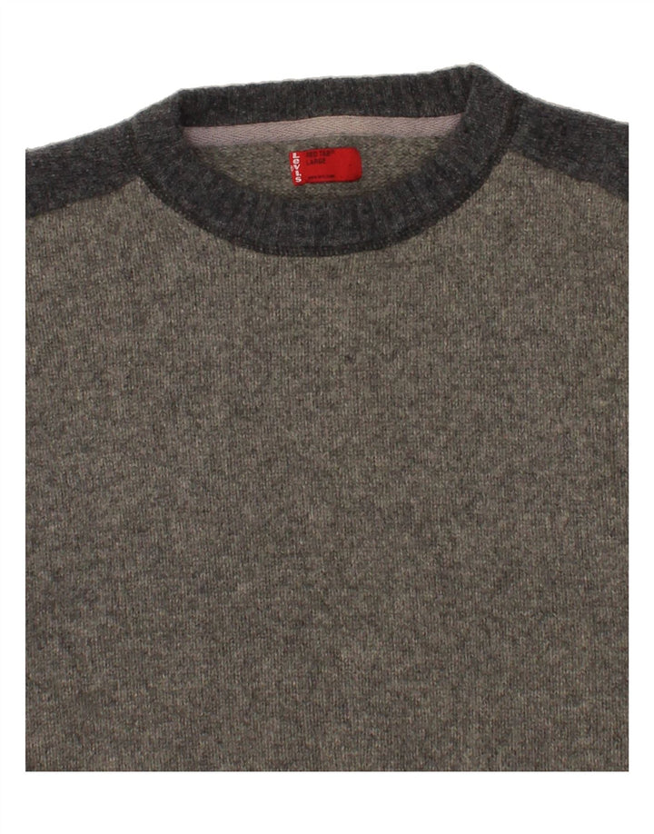 LEVI'S Herre sweater med rund hals, stor grå farveblok lammeuld