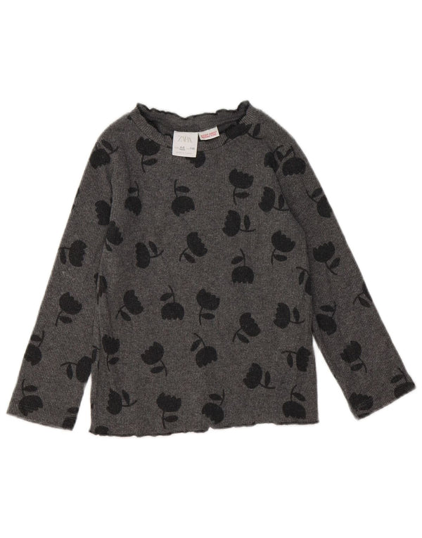 ZARA Girls Top Long Sleeve 4-5 Years Grey Floral Cotton