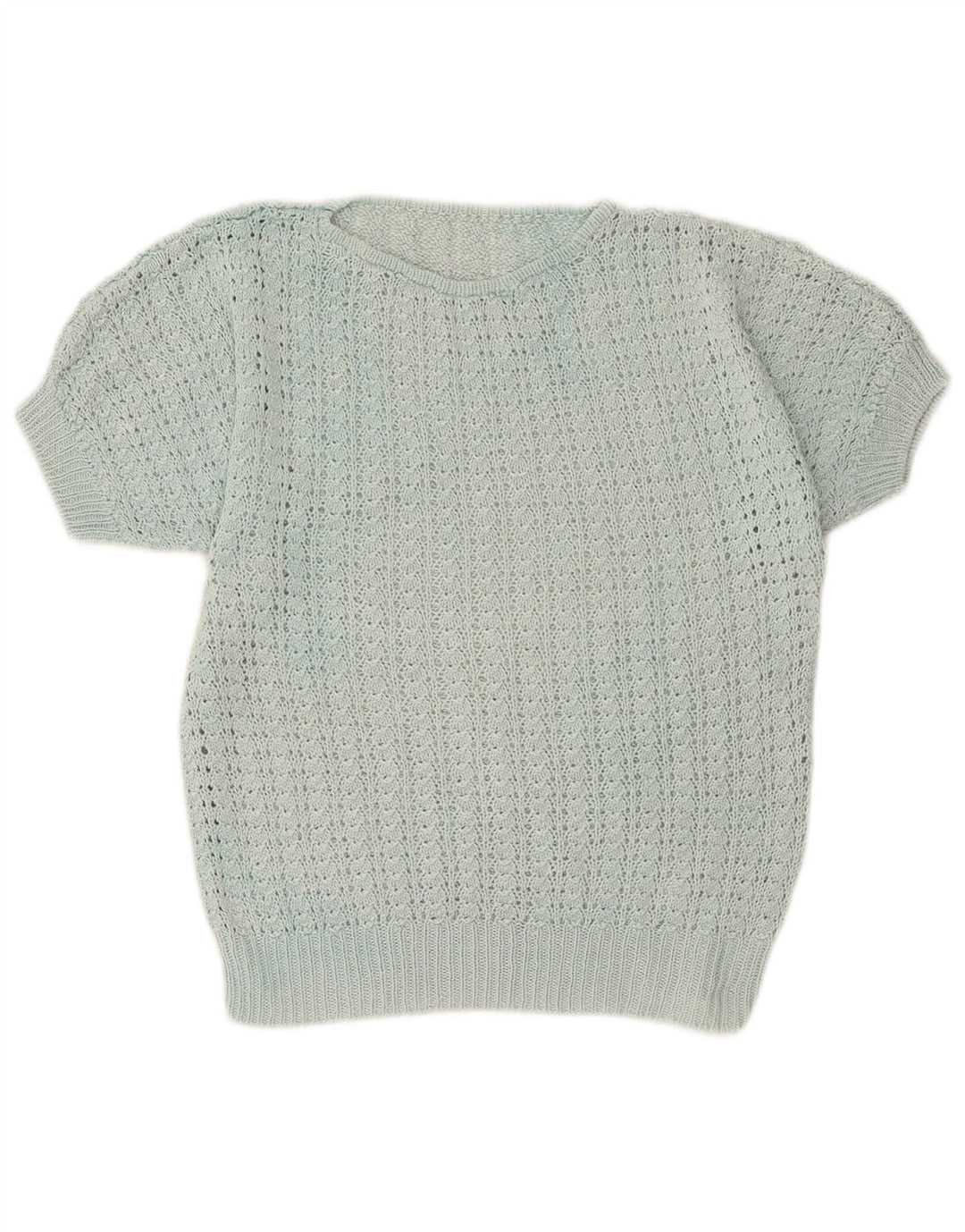 Vintage Dame Kortærmet Boat Neck Jumper Sweater UK 12 Medium Turkis