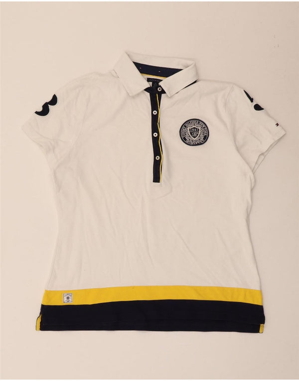 Tommy Hilfiger Grafisk poloskjorte til kvinder UK 18 XL Hvid Colourblock