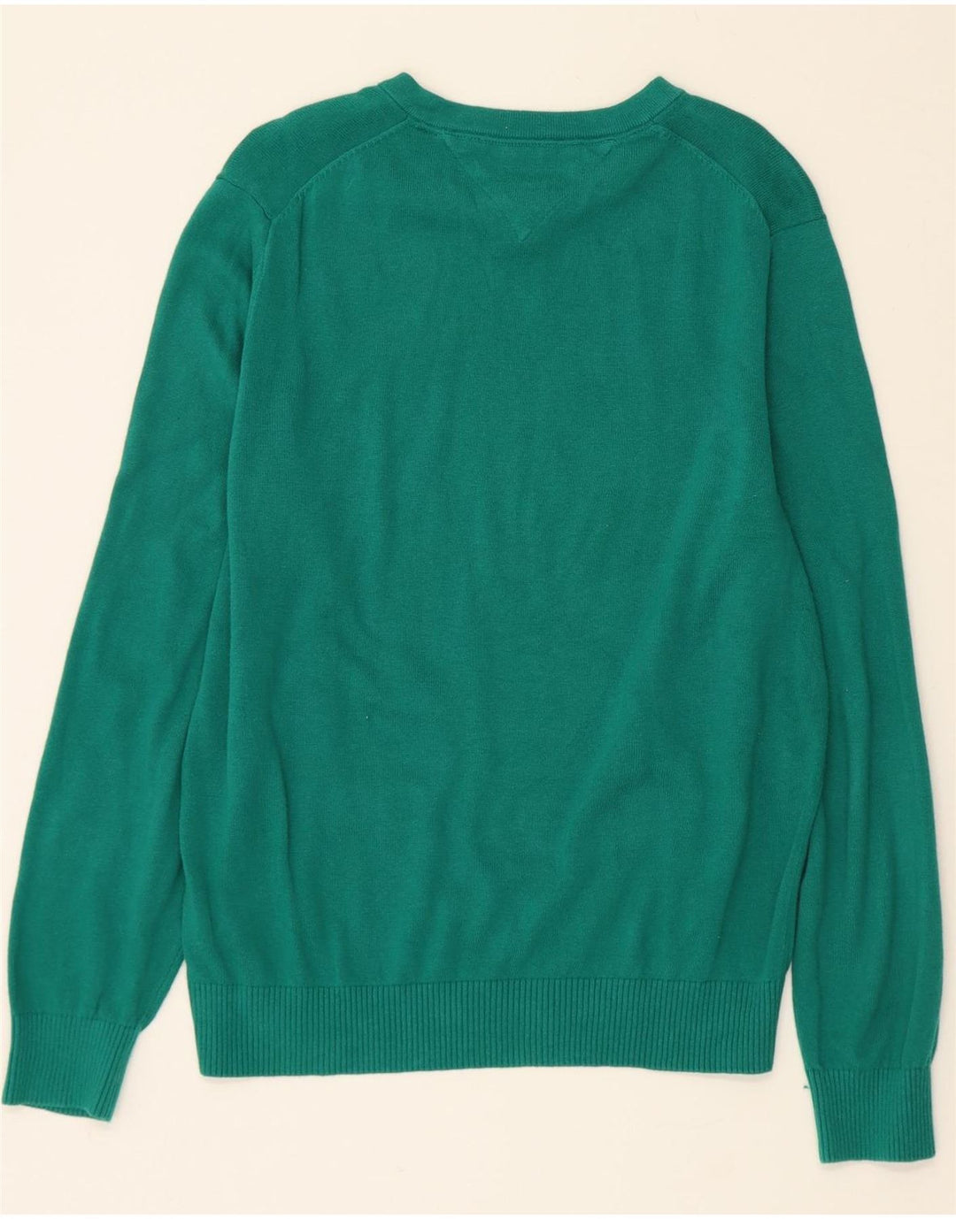TOMMY HILFIGER Mens V-Neck Jumper Sweater Medium Green Cotton Vintage Tommy Hilfiger and Second-Hand Tommy Hilfiger from Messina Hembry 