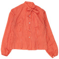 Vintage Dame Front Tie Shirt Bluse UK 14 Medium Orange Polka Dot