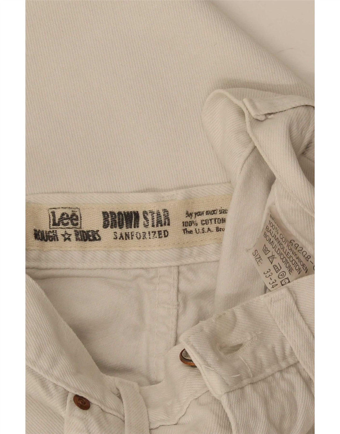 Lee Mens Riders Cropped Jeans W33 L24 Hvid Bomuld