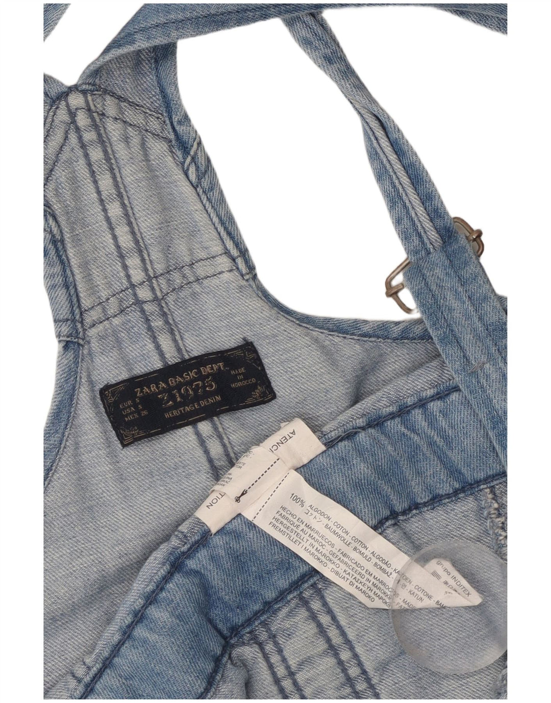 Zara Kvinders Distressed Dungarees Tilspidsede Jeans Små W28 L27 Blå Bomuld