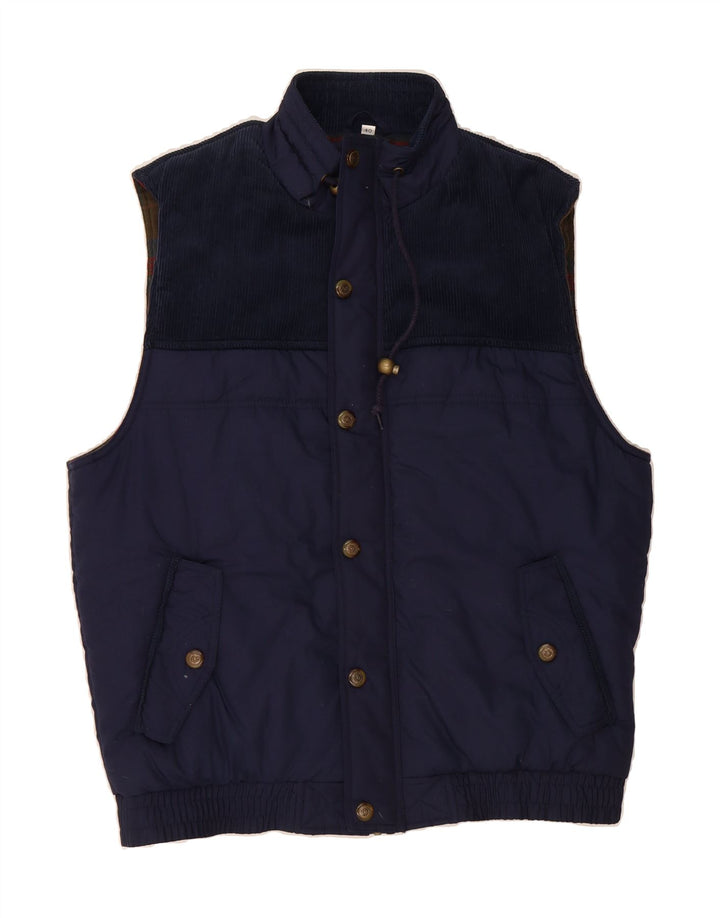 VINTAGE Mens Padded Gilet UK 40 Large Navy Blue Colourblock Polyester Vintage Vintage and Second-Hand Vintage from Messina Hembry 