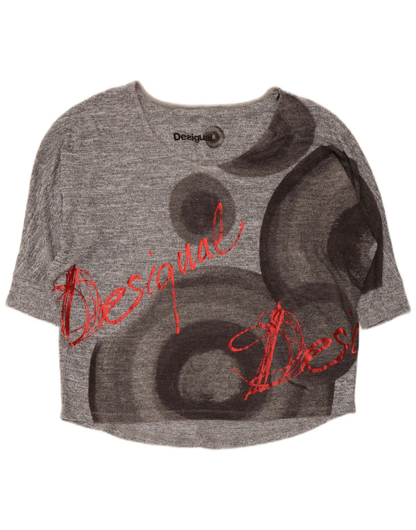 Desigual Womens Grafisk Top 3/4 ærme UK 14 Medium Grå Geometrisk