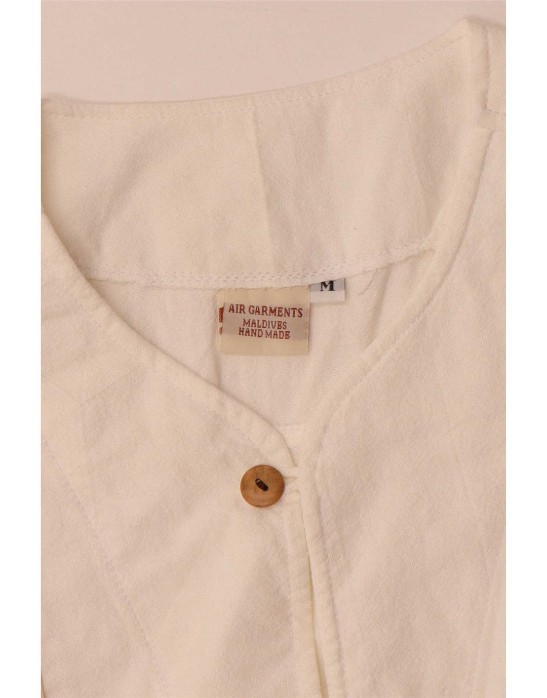 Vintage Herre Håndlavet Kortærmet Pullover Shirt Medium Hvid Geometrisk