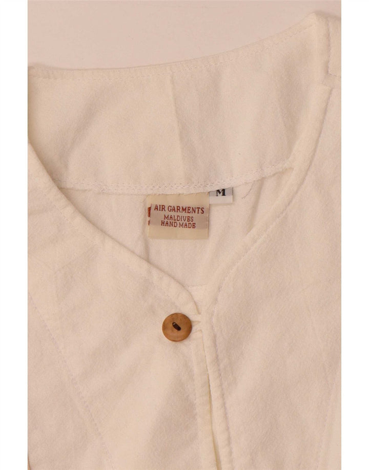 Vintage Herre Håndlavet Kortærmet Pullover Shirt Medium Hvid Geometrisk