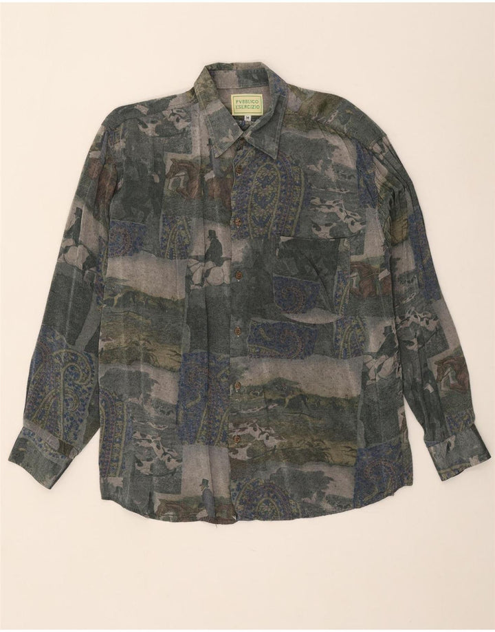 Vintage herre abstrakt mønster skjorte medium flerfarvet Rayon
