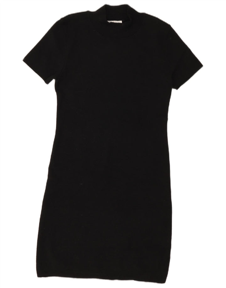 Zara Dame T-Shirt Kjole UK 14 Stor Sort Polyester