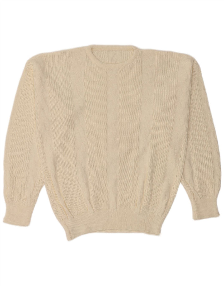 VINTAGE Herre Crew Neck sweater IT 52 Stor hvid akryl