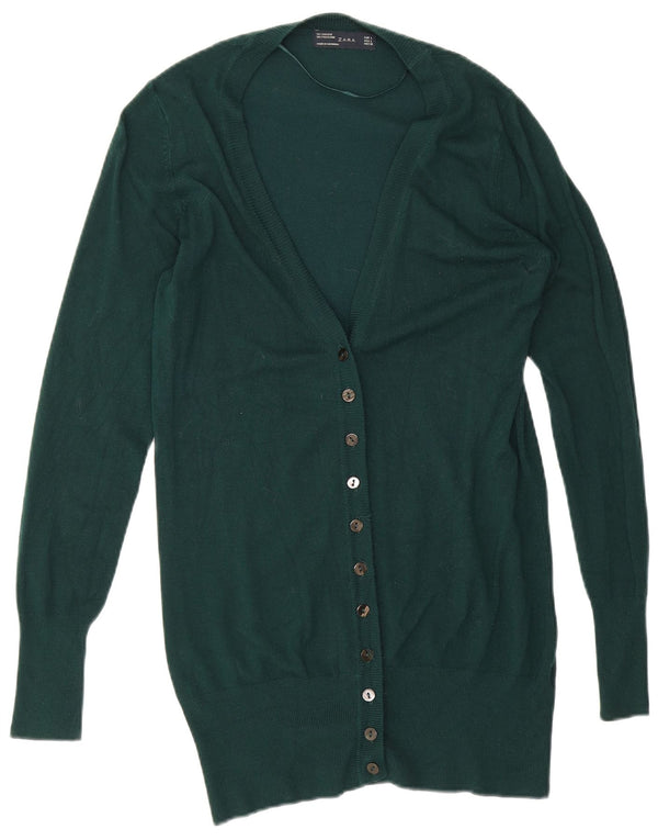 Zara Womens Longline Cardigan Sweater UK 14 Large Green Viscose
