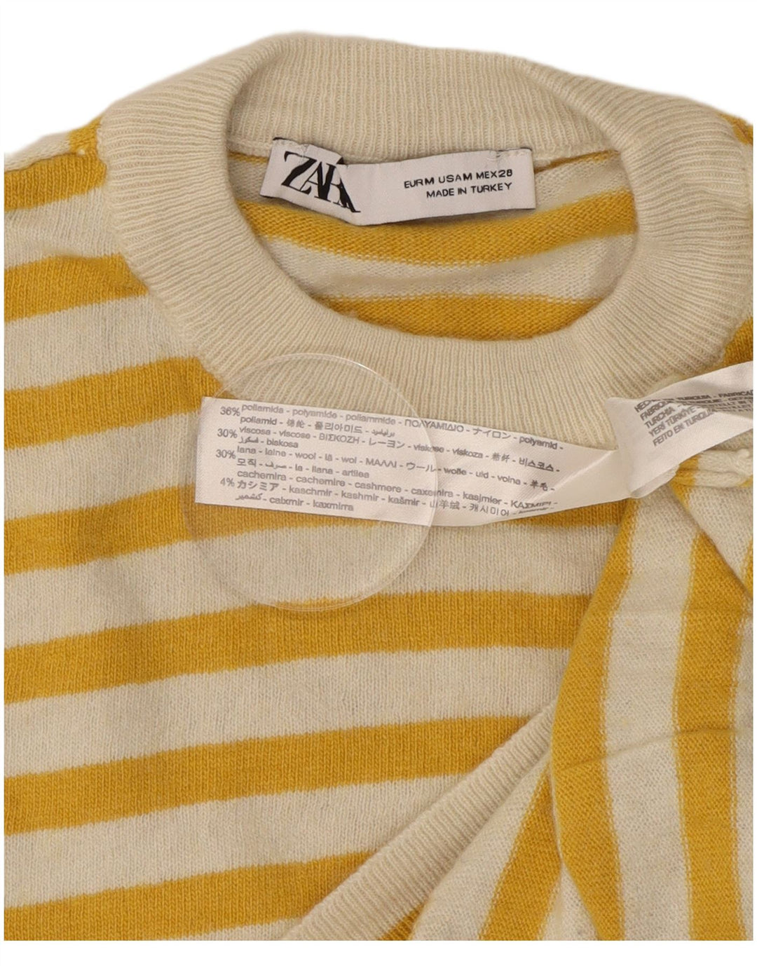 Zara sweater med rund hals til kvinder UK 14 Medium gul stribet polyamid