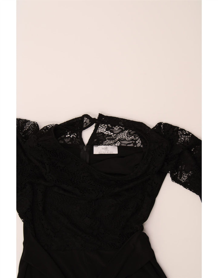 WALLIS Womens See Through Long Sleeve Jumpsuit UK 8 Small  Black Floral Vintage Wallis and Second-Hand Wallis from Messina Hembry 