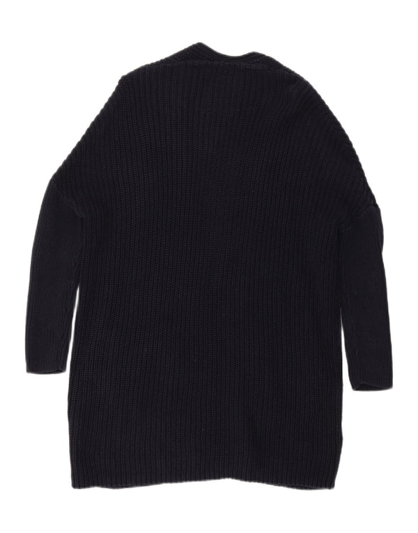Superdry Womens Longline Open Cardigan Sweater UK 16 Large Navy Blue Cotton