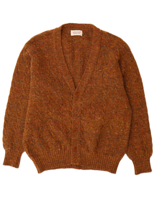 Benetton Herre Cardigan Sweater IT 50 Medium Brown Flecked New Wool