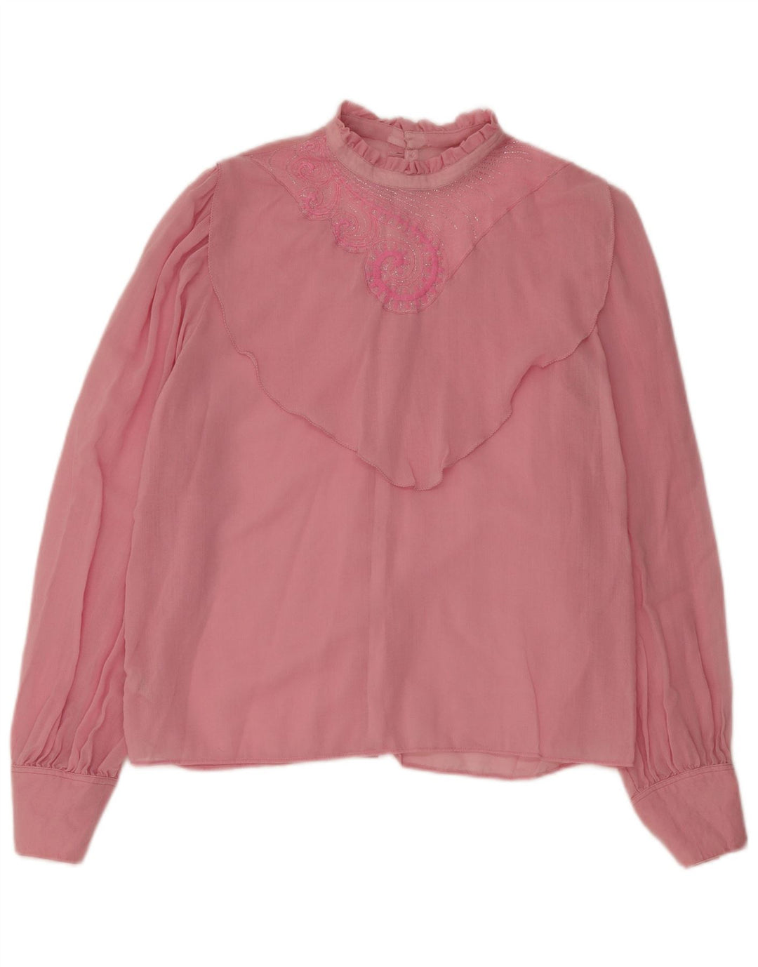 Vintage Dame Langærmet Bluse Top UK 14 Medium Pink Uld