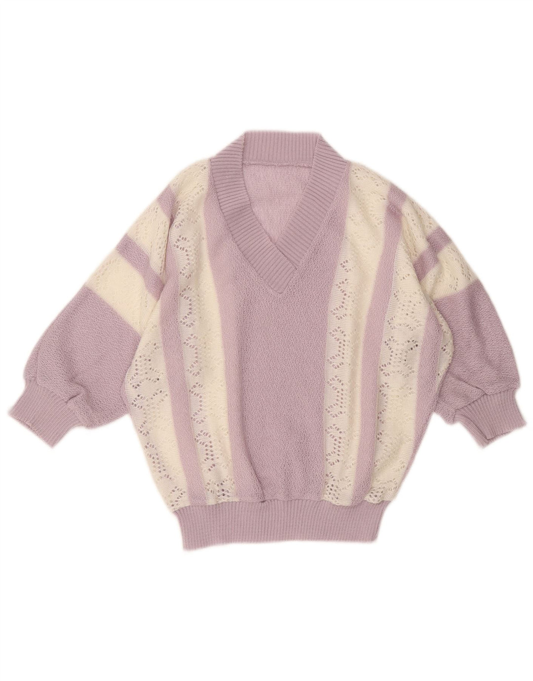 Vintage Dame Crop V-hals sweater UK 10 Lille lilla stribet