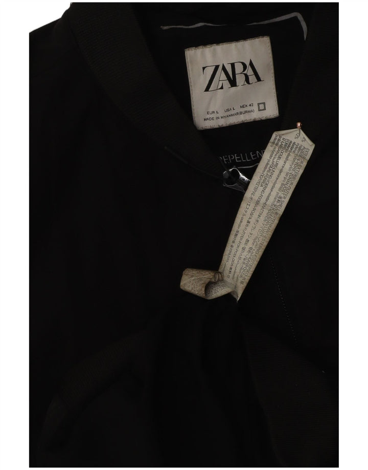 Zara Herre Bomber Jacket UK 40 Stor Sort Nylon