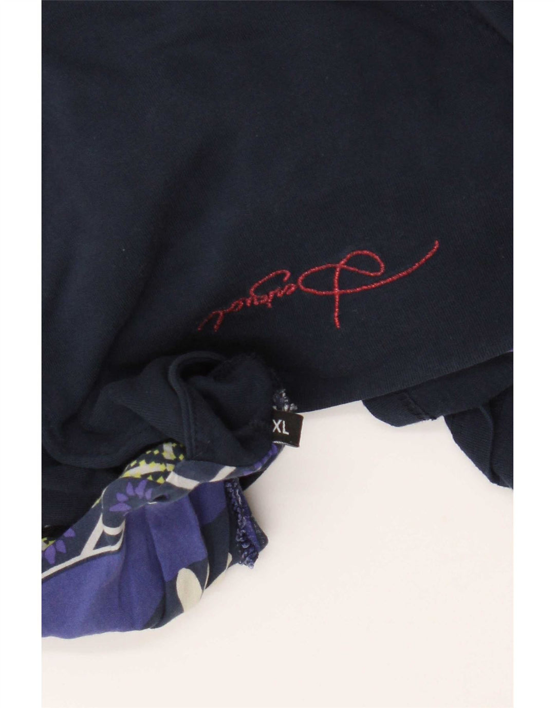 Desigual Dame Grafisk T-Shirt Top UK 18 XL Navy Blue Patchwork