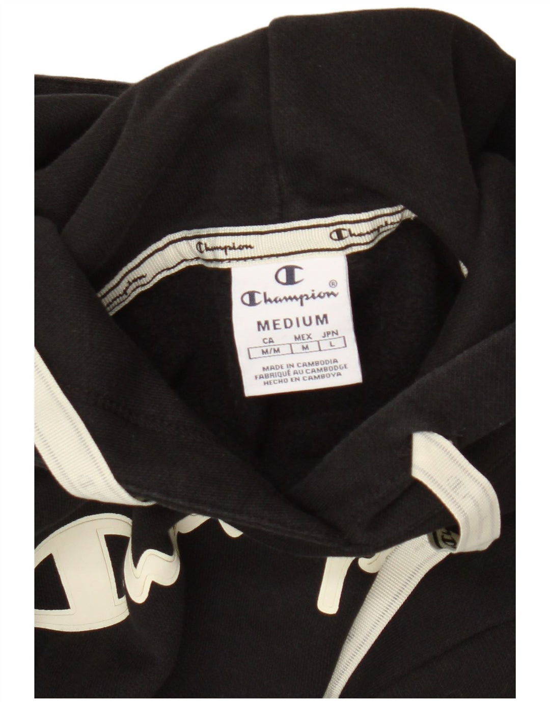 Champion Dame Grafisk Hoodie Jumper UK 14 Medium Sort