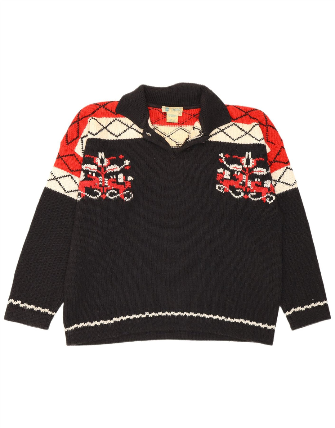 Vintage Dame Polo Neck Jumper Sweater IT 40 Lille Sort Geometrisk