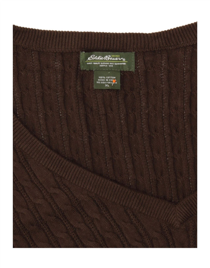 EDDIE BAUER Dame V-hals sweater UK 18 XL Brun Bomuld