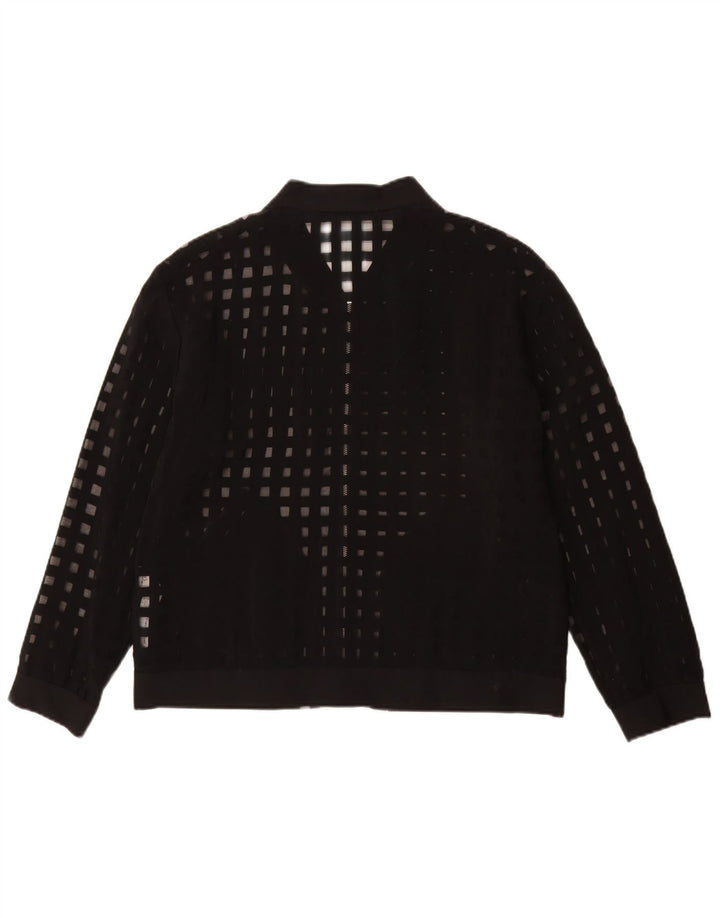 Zara Womens See Through Bomber Jacket UK 16 Large Black Geometric Viscose